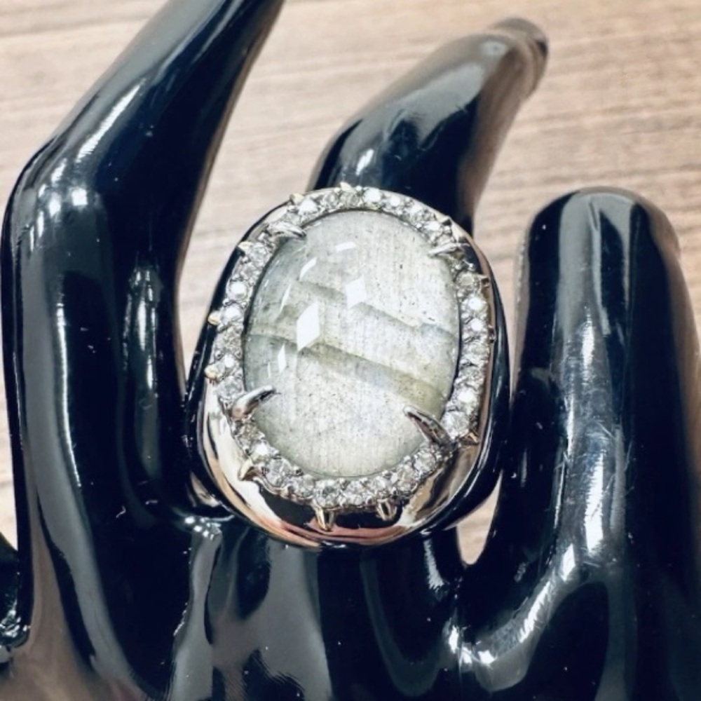 Alexis Bittar Silver Setting Ring with Center White Stone embraced in crystals.